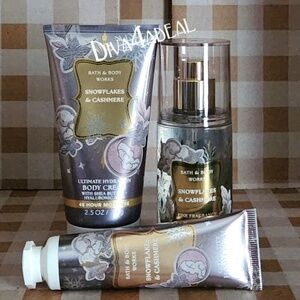 Bath & Body Works SNOWFLAKES & CASHMERE 3PC Travel Mini Bundle